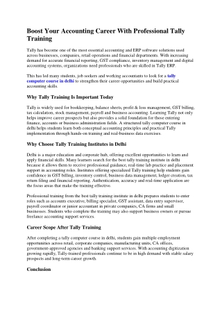 Boost Your Accounting Career With Professional Tally Training