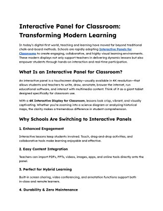 Interactive Panel for Classroom_ Transforming Modern Learning