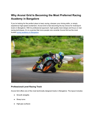 Why Arunai Grid Is Becoming the Most Preferred Racing Academy in Bangalore