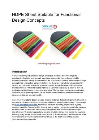 HDPE Sheet Suitable for Functional Design Concepts