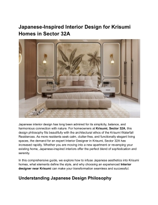 Japanese-Inspired Interior Design for Krisumi Homes in Sector 32A