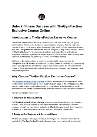 Unlock Fitness Success with TheGymFaction Exclusive Course Online