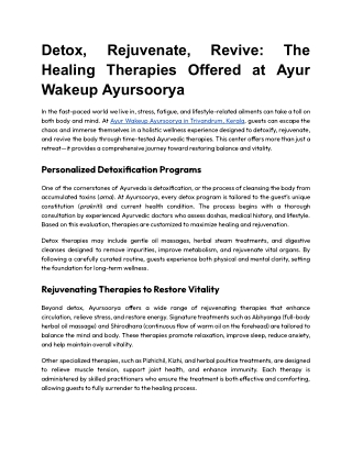 Detox, Rejuvenate, Revive_ The Healing Therapies Offered at Ayur Wakeup Ayursoorya