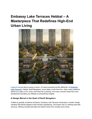 Embassy Lake Terraces Hebbal – A Masterpiece That Redefines High-End Urban Living