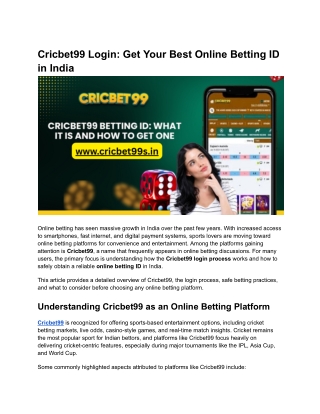 Cricbet99 Login_ Get Your Best Online Betting ID in India