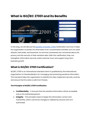 What is ISO_IEC 27001 and its Benefits