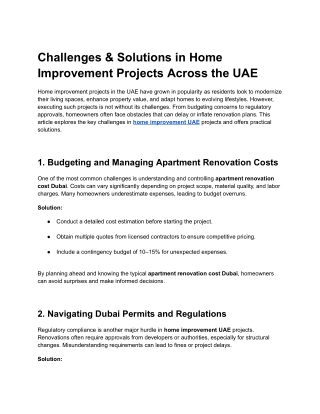 Challenges & Solutions in Home Improvement Projects Across the UAE