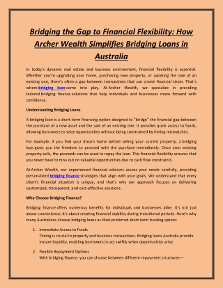 Bridging the Gap to Financial Flexibility: How Archer Wealth Simplifies Bridging
