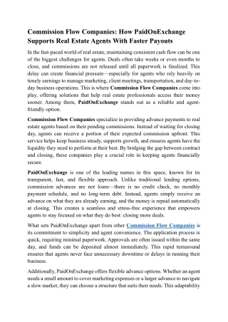 Commission Flow Companies - How PaidOnExchange Supports Real Estate Agents With Faster Payouts