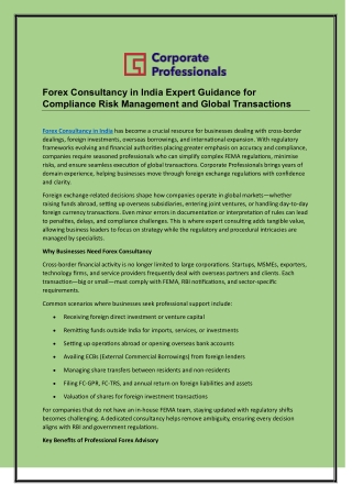 Forex Consultancy in India Expert Guidance for Compliance Risk Management and Global Transactions