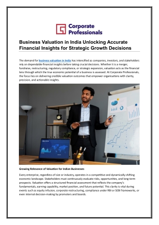 Business Valuation in India Unlocking Accurate Financial Insights for Strategic Growth Decisions
