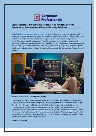 Capital Markets and Investment Services in India Navigating Growth Opportunities Regulations and Strategic Financial Sol