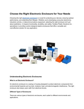 Choose the Right Electronic Enclosure for Your Needs _ Toolless Plastic Solutions Inc