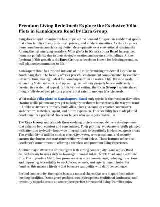 Premium Living Redefined_ Explore the Exclusive Villa Plots in Kanakapura Road by Eara Group