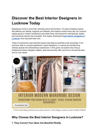 Discover the Best Interior Designers in Lucknow Today