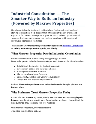 Industrial Consultation — The Smarter Way to Build an Industry (Powered by Maxrow Properties)