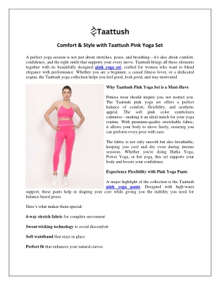 Comfort & Style with Taattush Pink Yoga Set