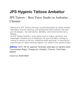 JPS Hygenic Tattoos Ambattur