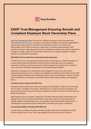 ESOP Trust Management Ensuring Smooth and Compliant Employee Stock Ownership Plans