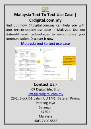 Malaysia Text To Text Use Case  Crdigital.com.my
