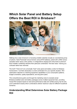 Which Solar Panel and Battery Setup Offers the Best ROI in Brisbane