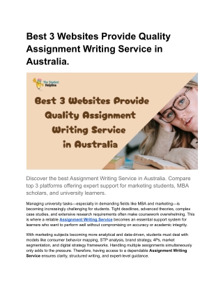 Best 3 Websites Provide Quality Assignment Writing Service in Australia