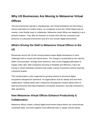 Why US Businesses Are Moving to Metaverse Virtual Offices