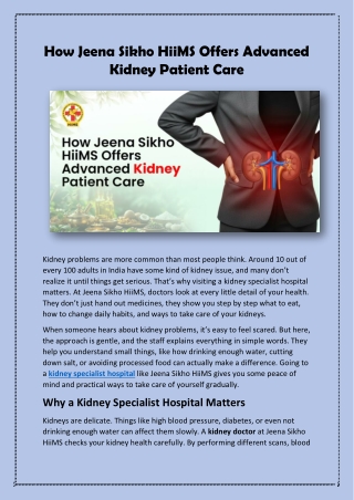 How Jeena Sikho HiiMS Offers Advanced Kidney Patient Care