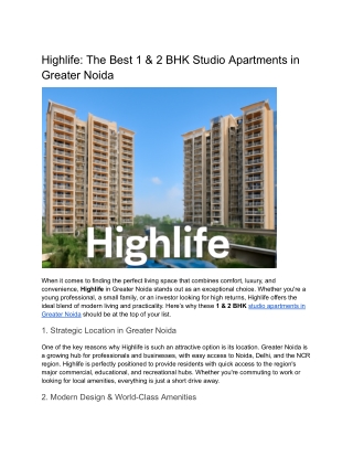 Highlife: The Best 1 & 2 BHK Studio Apartments in Greater Noida