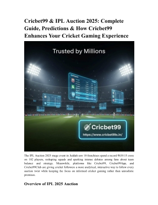 Cricbet99 & IPL Auction 2025  Complete Guide, Predictions & How Cricbet99 Enhances Your Cricket Gaming Experience