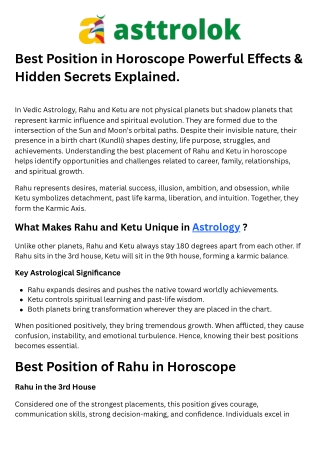 Rahu and Ketu’s Best Position in Horoscope – Complete Guide for Powerful Results