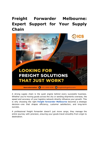 Freight Forwarder Melbourne_ Expert Support for Your Supply Chain