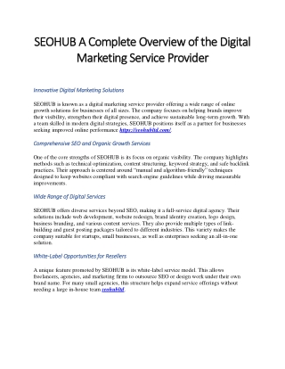 SEOHUB A Complete Overview of the Digital Marketing Service Provider