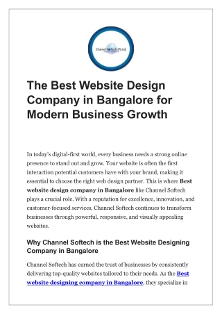 The Best Website Design Company in Bangalore for Modern Business Growth