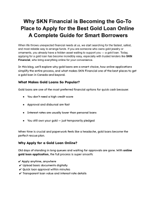 Why SKN Financial is Becoming the Go-To Place to Apply for the Best Gold Loan Online — A Complete Guide for Smart Borrow