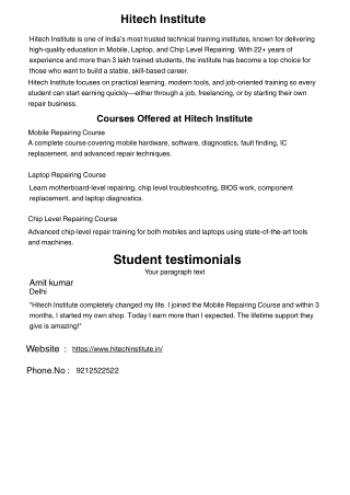 Hitech institute Mobile repairing institute and Laptop repairing institute