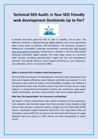 Technical SEO Audit: Is Your SEO friendly web development Docklands Up to Par?