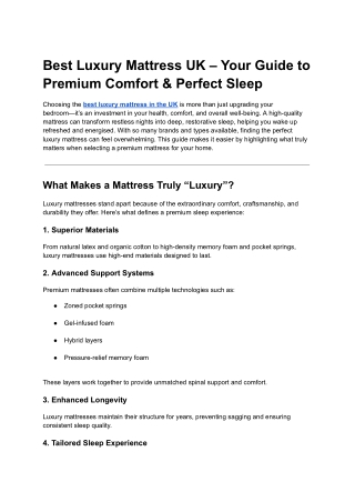 Best Luxury Mattress UK – Your Guide to Premium Comfort & Perfect Sleep