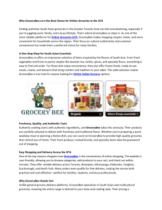 Why GroceryBee.ca Is the Best Choice for Online Groceries in the GTA