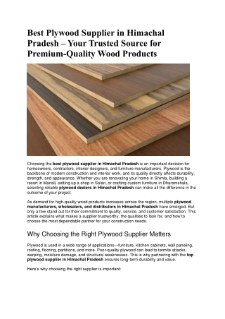 Best Plywood Supplier in Himachal Pradesh – Your Trusted Source for Premium-Quality Wood Products