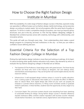 How to Choose the Right Fashion Design Institute in Mumbai