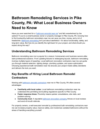 Bathroom Remodeling Services in Pike County, PA What Local Business Owners Need to Know
