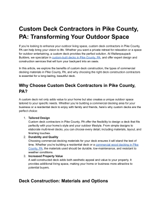 Custom Deck Contractors in Pike County, PA Transforming Your Outdoor Space