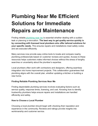 Plumbing Near Me Efficient Solutions for Immediate Repairs and Maintenance