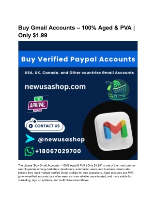 Buy Gmail Accounts – 100% Aged & PVA _ Only $1