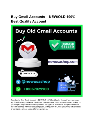 Buy Gmail Accounts – NEW_OLD 100% Best Quality Account