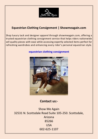 Equestrian Clothing Consignment Showmeagain.com