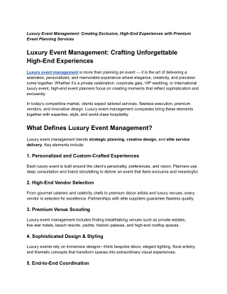luxury event management (2)Luxury Event Management: Creating Exclusive, High-End