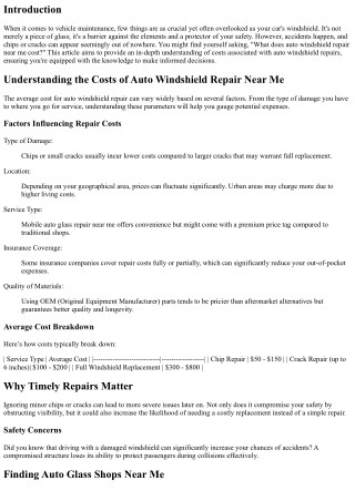 Understanding the Costs of Auto Windshield Repair Near Me