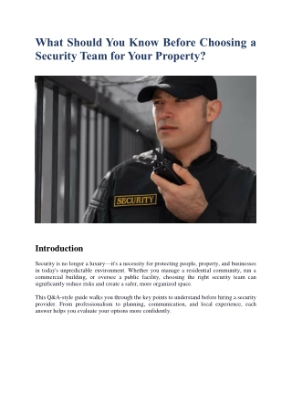 What Should You Know Before Choosing a Security Team for Your Property?